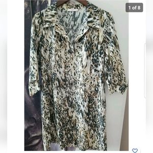 Leggiadro Animal Print Shift Style Popover Shirt Dress w/ Collar & Pockets sz 10